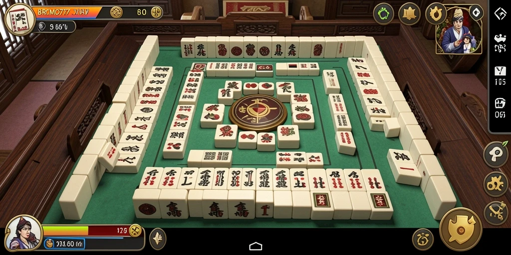 Tampilan gameplay mendebarkan dalam permainan Mahjong BROMO77.