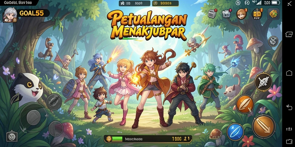 Screenshot gameplay menarik dari GOAL55 menampilkan karakter Anime ikonis.