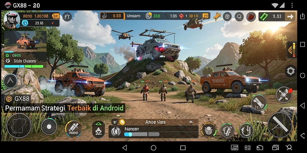Tangkapan layar gameplay <strong>GX88</strong> menampilkan pertarungan strategis yang mendebarkan.