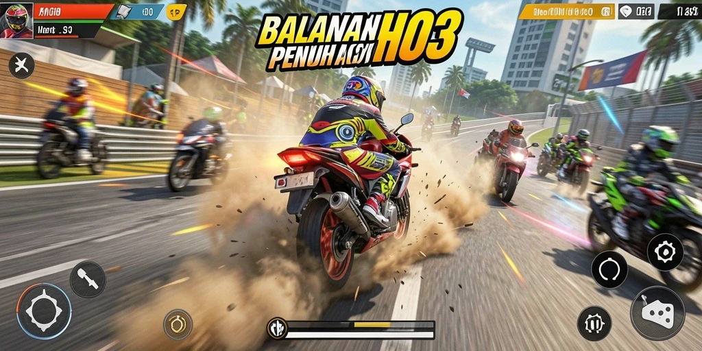 Gameplay seru dalam balapan motor HO3 yang menegangkan.