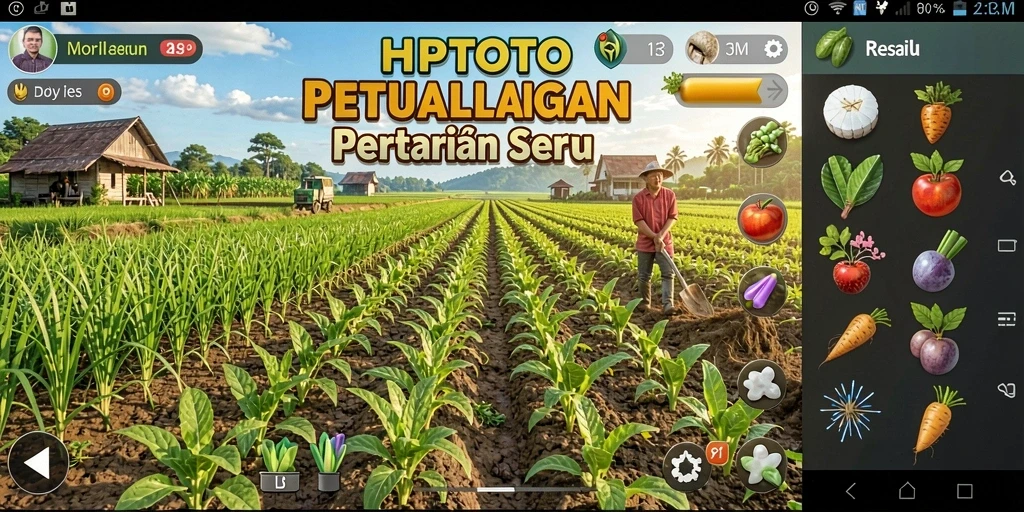 Tampilan gameplay HPTOTO yang menampilkan pertanian yang subur dan dinamis.