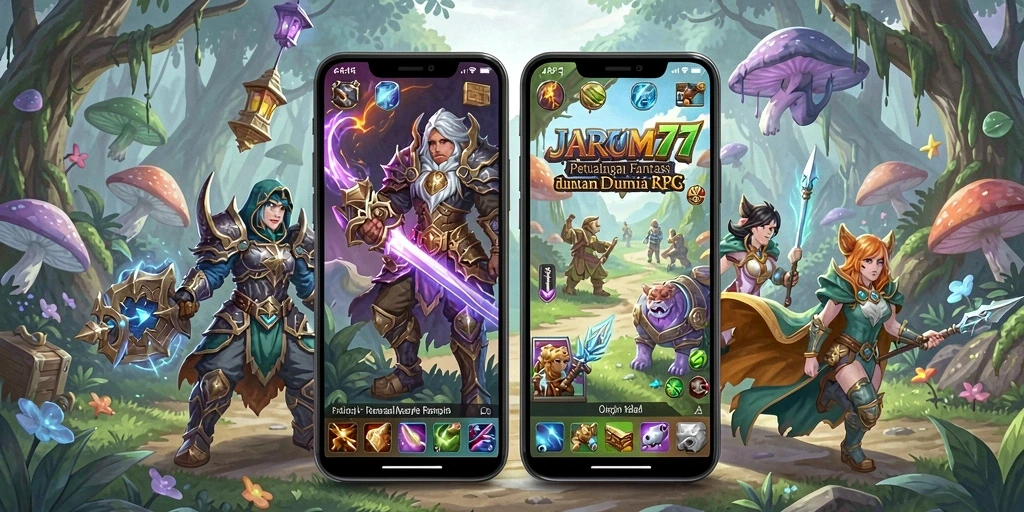 Tangkapan layar utama JARUM77 menampilkan aksi RPG yang mendebarkan.
