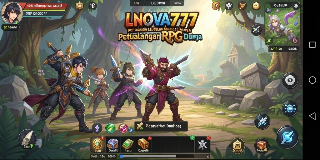Screenshot gameplay LNOVA777 yang menampilkan pertempuran epik dalam RPG.