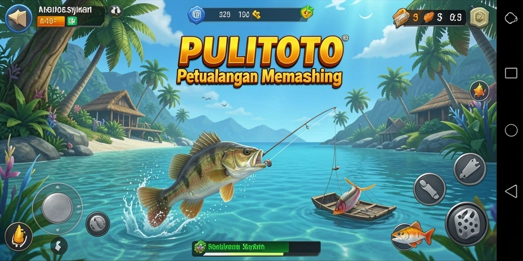 Screenshot gameplay PULITOTO dengan aksi memancing yang mendebarkan.