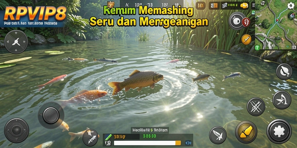 Screenshot gameplay RPVIP8 dengan aksi memancing yang seru.
