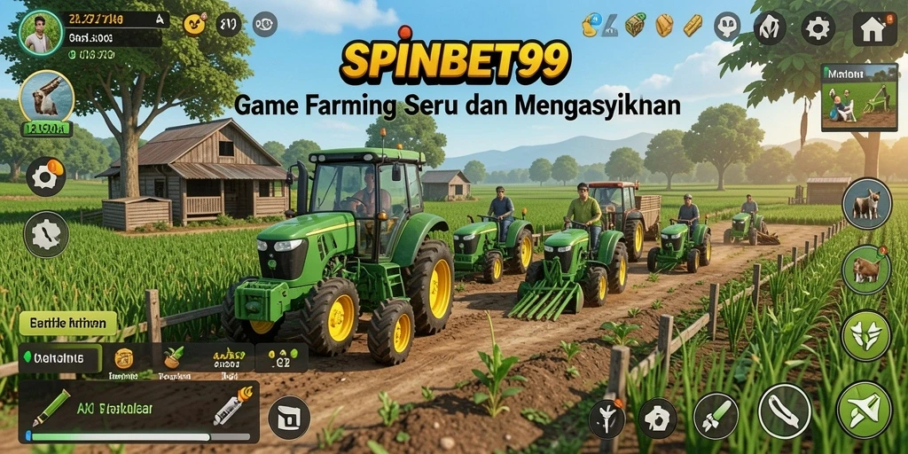 Tampilan utama gameplay SPINBET99 dengan kebun yang rimbun dan penuh tanaman.