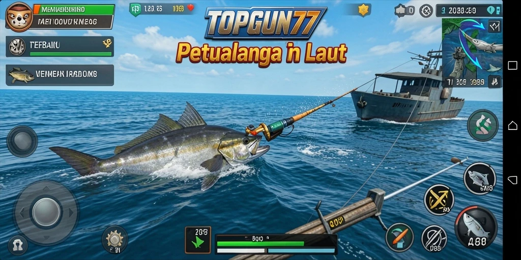 Screenshot dari gameplay memancing yang seru di TOPGUN77.