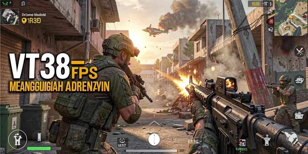 Gambaran gameplay intens di VT38 dengan aksi tembak-menembak luar biasa.